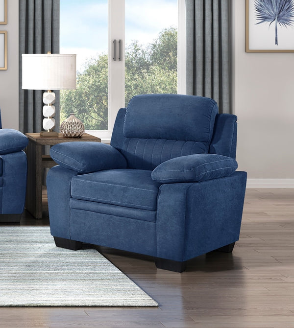 English Elm Plush Blue Textured Fabric Chair with Channel Tufting, Pillow-Top Arms, Solid Wood Frame, Modern Living Room B011P214022