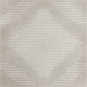 Unique Loom Outdoor Modern Tambor Machine Made Lines Rug Gray, Ivory 10' 8" x 10' 8"