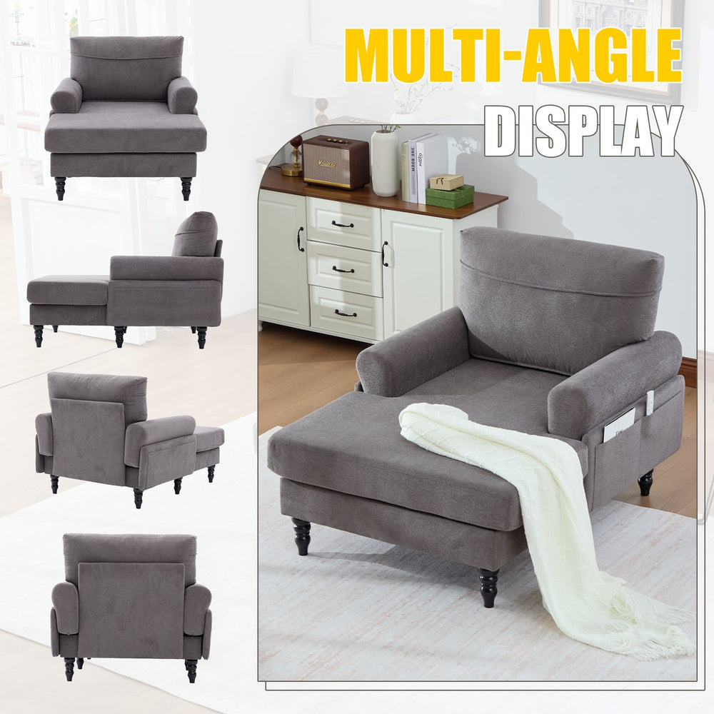 English Elm Modern Chenille Fabric Recliner Chaise Lounge Sofa with High-Resilience Foam, 550LB Capacity, Cozy Plush Backrest and Armrests for Living Room Relaxation Dark Gray W395P371335