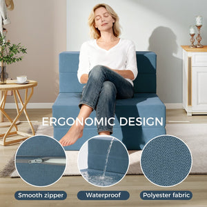 English Elm Folding Foam Floor Sofa Bed Convertible Sleeper with Adjustable Recliner for Small Spaces T5880P498062