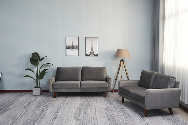 English Elm LOVESEAT,GREY Plush Microfiber Two-Seater Sofa with High-Density Foam, Solid Wood Frame, Durable Comfort Gray B205P249002