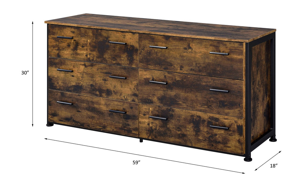 English Elm Rustic Oak and Black 6-Drawer Dresser with Smooth Metal Glides, Double-Row Storage & Industrial Charm B062P209035
