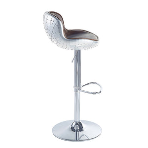 English Elm Vintage Adjustable Swivel Stool In Brown Leather & Aluminum - Stylish Industrial Design For Home B062P189160-GIGA