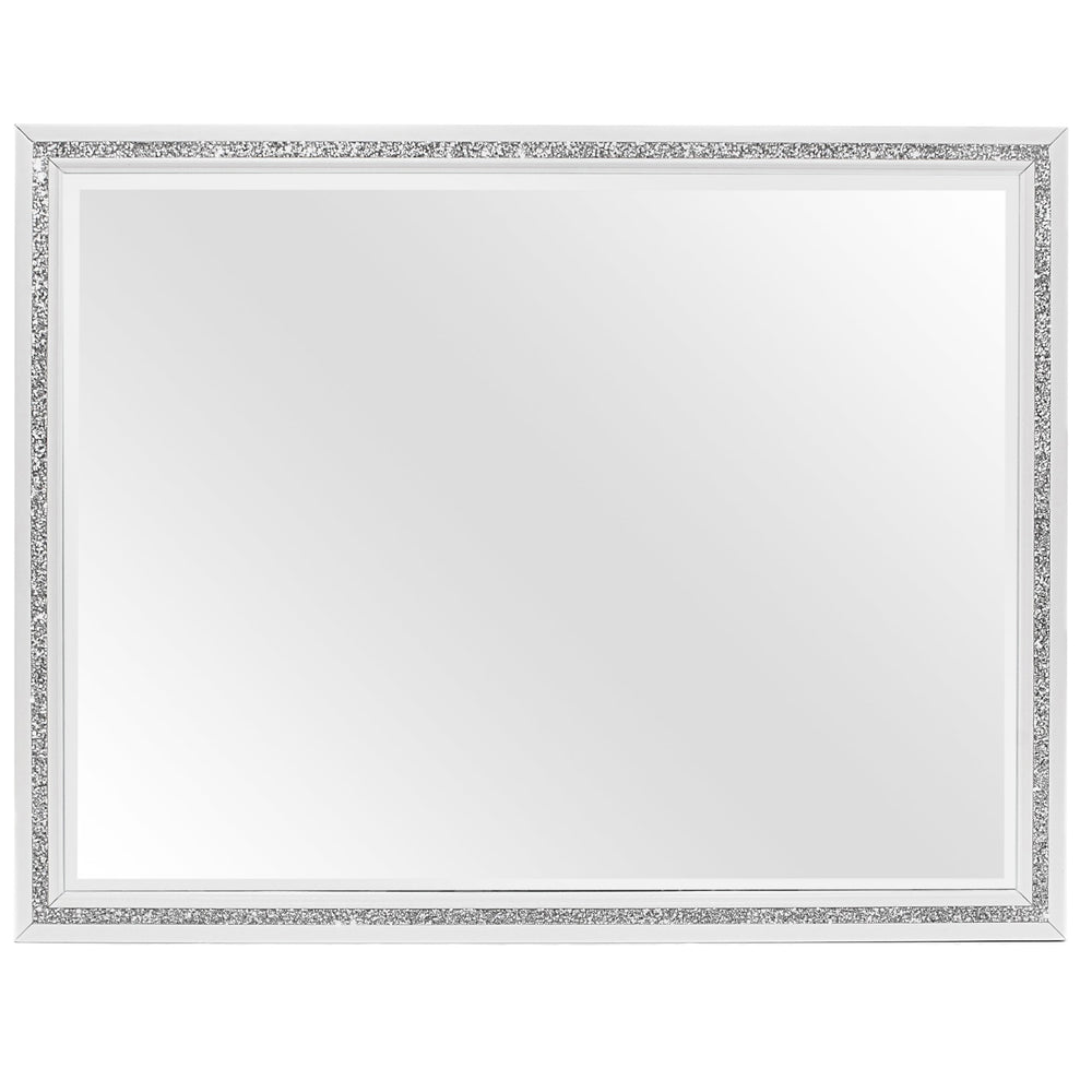 English Elm ALMERA White Glitter Mirror – Transitional Glam Wall Mirror in Solid Wood & MDF, Dresser Mount Ready B201P226191