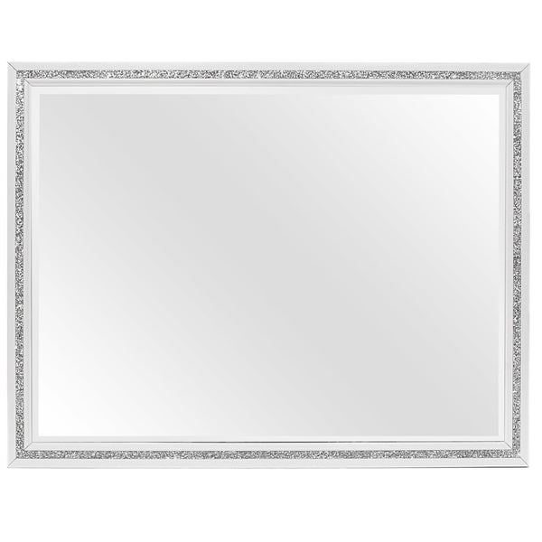 English Elm ALMERA White Glitter Mirror – Transitional Glam Wall Mirror in Solid Wood & MDF, Dresser Mount Ready B201P226191