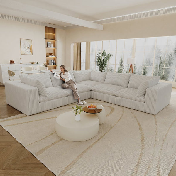 English Elm 118.2" Cloud Sofa - Soft White Corduroy, Modular Design, No Assembly, Removable Cushions For Comfort W2824S00099