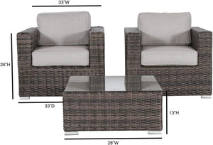 English Elm LSI 3-Piece Wicker Rattan Patio Sofa Set with Aluminum Frame, Water-Resistant Cushions, No-Assembly B120S00060