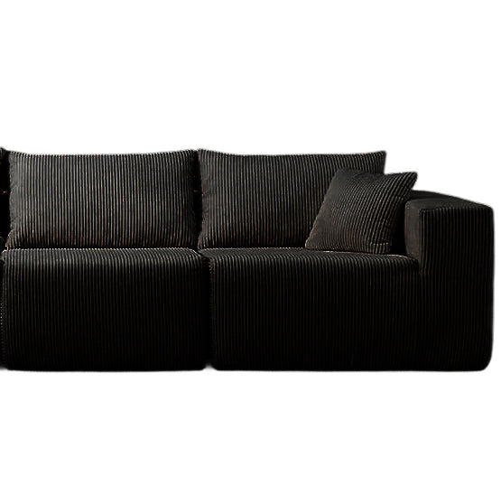 English Elm Right modular corduroy sofa — Black right-facing one-seater sectional with foam+spring, versatile sleeper/lounge W2656P310176
