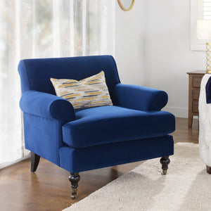 English Elm Jennifer Taylor Home - Alana 38" Navy Blue Velvet Accent Chair With Metal Casters For Stylish Comfort In Any Room B2719P238302