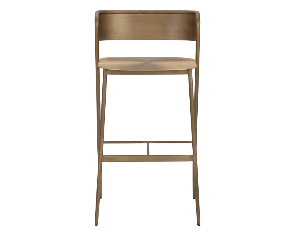 Sunpan Keanu Sleek Modern Barstool with Antique Brass Finish and Unique Starburst Design for Stylish Spaces Antique Gold