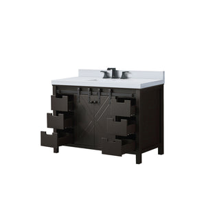 English Elm Brown 48" Bath Vanity w/ White Quartz Countertop, Matte Black Faucet, Soft-Close Drawers & Storage B2731P260120