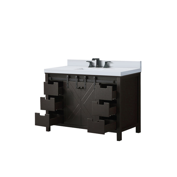English Elm Brown 48" Bath Vanity w/ White Quartz Countertop, Matte Black Faucet, Soft-Close Drawers & Storage B2731P260120