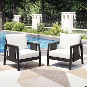 English Elm Outdoor Acacia Wood Club Chair Uv Resistant Textilene Weave Lounge Seat for Patio Deck Dark Grey,White+Black N768P368823D_2