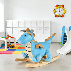 English Elm Dinosaur Plush Rocking Toy for Toddlers with Sound Effects and Wooden Base T3971P442691