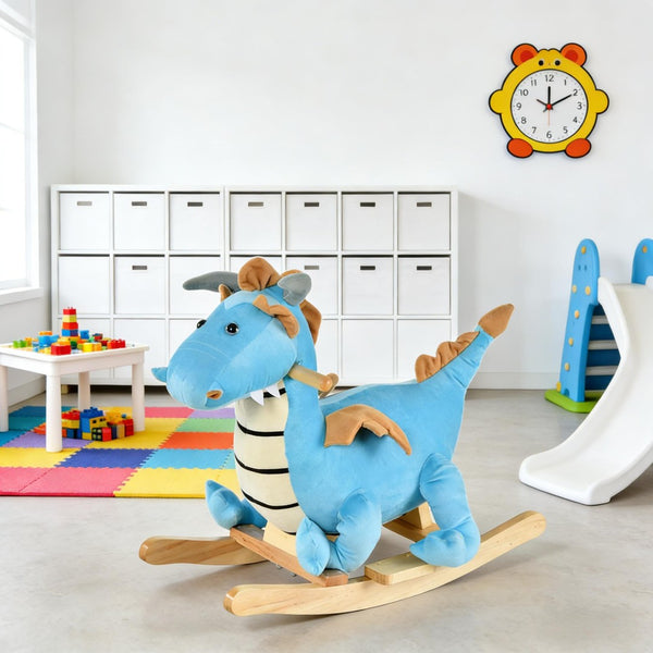 English Elm Dinosaur Plush Rocking Toy for Toddlers with Sound Effects and Wooden Base T3971P442691