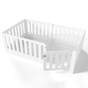 English Elm Twin Solid Pine Montessori Floor Bed with House Frame Door and Safety Fence Light White W5305P420632