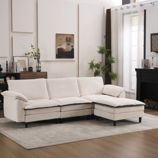 English Elm 100.39" Chenille Cloud Sectional Modular L Shape Deep Seat Sofa with Ottoman W5029S00002