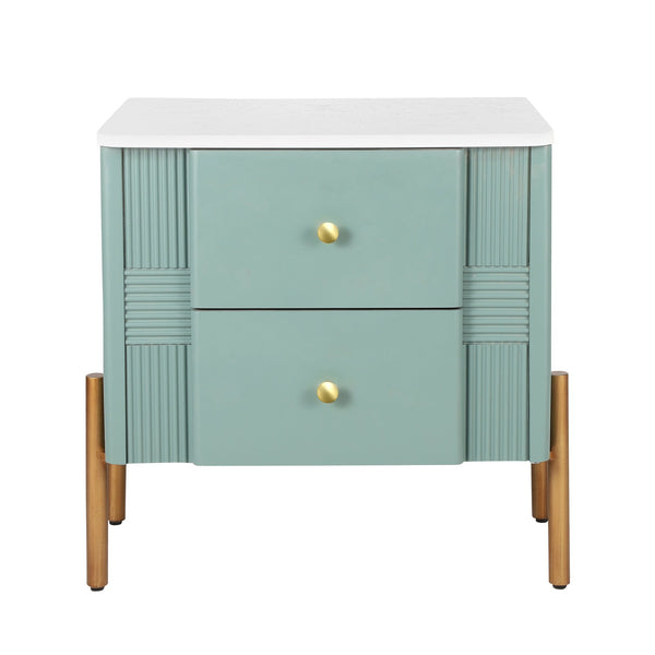English Elm Christopher Knight Home® - Modern Fluted Nightstand with Two Drawers and Gold Legs, Sleek Textured Bedside Table for Stylish Storage and Easy Cleaning Green 23 L x 18 W x 18 H N761P285710F