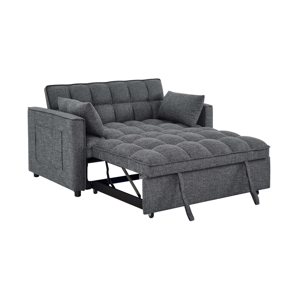 English Elm Sienna Gray Tufted Convertible Sofa Bed with Pull-Out Chaise, Side Pockets & Plush Modern Comfort B343P356872