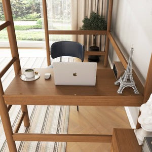 English Elm Twin Triple Rubberwood Bunk Bed with Ladders & Guardrails, Space-Saving Modular Design for Families Natural W504S00183