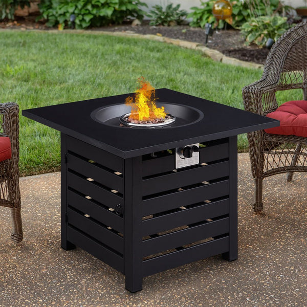 English Elm Fire Pit Table 50,000 BTU Propane Outdoor Patio Firepit with Auto-Ignition, Tile Top, CSA-Certified Black 36 L x 36 W x 9.25 H T3609P333095