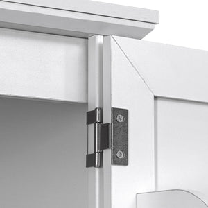 English Elm K&K 71" Tall Farmhouse Pantry Cabinet with Groove Edges, 3 Pull-Out Organizers, 6 Door Shelves White N707P256507W