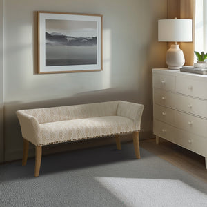 JLA Home Madison Park - 49.5" Welburn Upholstered Bench with Low Back, Nailhead Trim & Wood Legs for Entryway Seating Taupe Multi MP105-0999