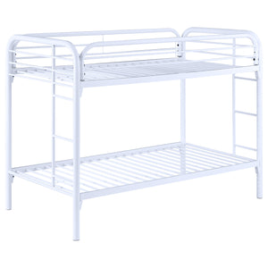 English Elm Celeste Modern White Metal Twin Over Twin Bunk Bed With Safe Rung Ladder & Space-Saving Design B062P340729
