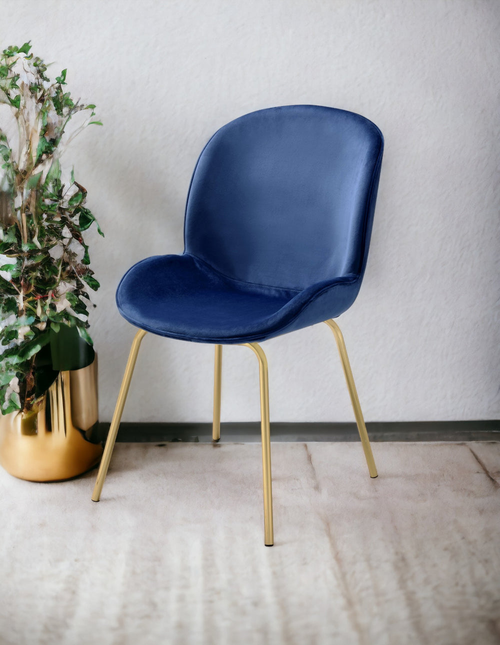 English Elm Chuchip Velvet Side Chair with Gold Legs – Armless Modern Dining & Accent Seating, Luxurious Comfort Blue+Gold 32 L x 21 W x 22 H B2726P243291