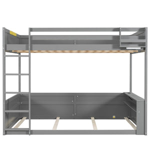 English Elm Queen Size Wooden Bunk Bed With Smart Storage, Led Light, Usb Charging & Modern Grey Finish N7090005006E-GIGA
