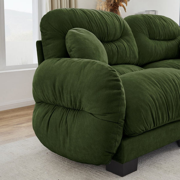 English Elm Teddy Fleece Modular Cloud Sofa with Curved Silhouette Ottomans and Lumbar Pillows Green W5656S00048