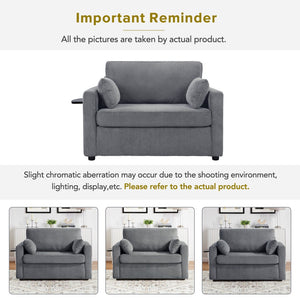 English Elm Twin Convertible Sofa Bed with Foldable Side Table, USB Ports, Storage Pocket & Lumbar Pillows for Small Spaces Gray N719S002030E