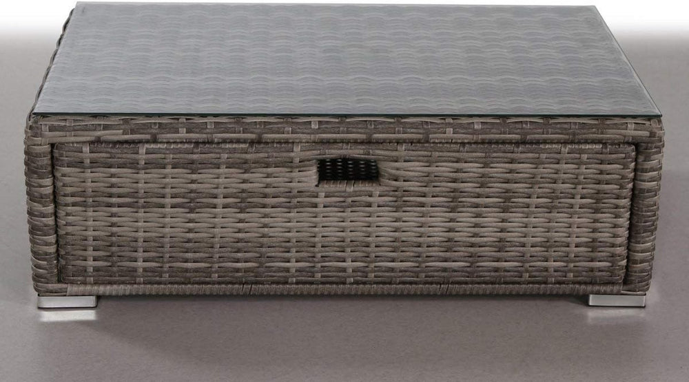 English Elm Fully Assembled Wicker Outdoor Coffee Table with Glass Top and Built-in Storage B120P205092