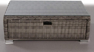 English Elm Fully Assembled Wicker Outdoor Coffee Table with Glass Top and Built-in Storage B120P205092