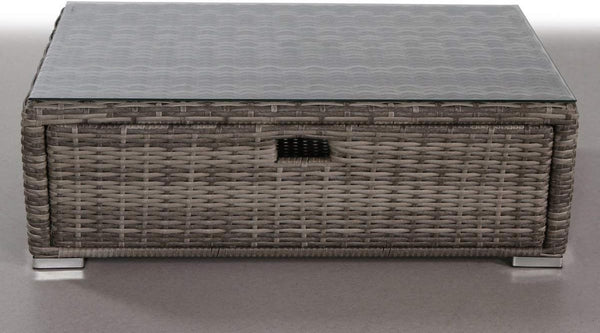 English Elm Fully Assembled Wicker Outdoor Coffee Table with Glass Top and Built-in Storage B120P205092