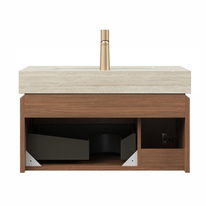 English Elm MURI Luxury Wall-Mounted 30" Bathroom Vanity with Sintered Stone Countertop and Ceramic Basin, Plywood Cabinet Beige,Brown Oak W2615S00333