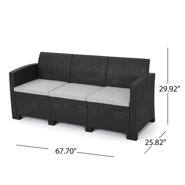 English Elm Christopher Knight Home® - 5 Seater Outdoor Wicker Chat Set with Waterproof Removable Cushions, Durable Polypropylene, Charcoal 61311.00