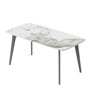 English Elm 62.99" Modern Artificial Stone Dining Table With Curved Edges & Dark Grey Metal Legs For 6 People P1 W1535S00526-GIGA