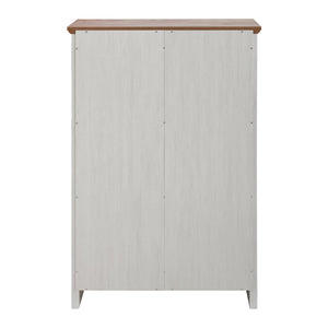 English Elm 5 Drawer Dresser with Sliding Barn Door — Farmhouse Modern MDF Chest with Metal Handle, Adjustable Shelves, Spacious Top White W2275P206613