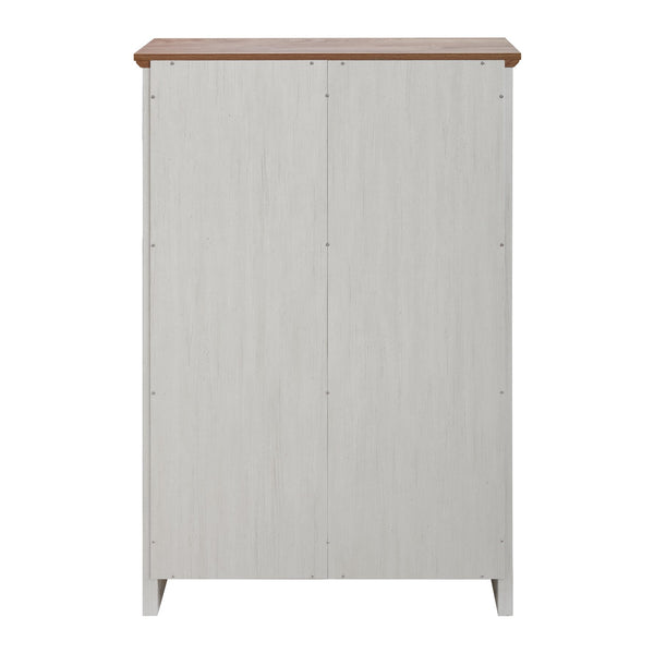 English Elm 5 Drawer Dresser with Sliding Barn Door — Farmhouse Modern MDF Chest with Metal Handle, Adjustable Shelves, Spacious Top White W2275P206613