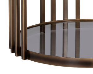 Sunpan Naxos Side Table - Elegant Carrara Marble & Smoked Glass Design with Rustic Bronze Frame for Luxury Spaces