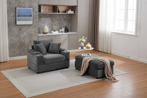 English Elm Corduroy Chaise Lounge Sofa With Storage, Movable Ottoman & Cupholders For Relaxation W2120S00004-GIGA