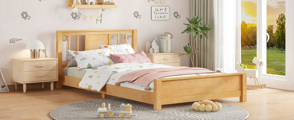 English Elm Twin Low Profile Floor Bed with Guardrails Pine Wood Frame Minimalist Bedroom Natural W1580P438799