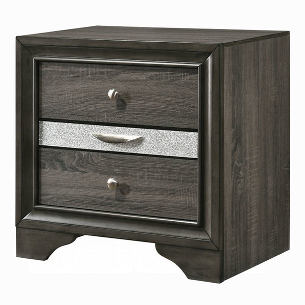 English Elm Contemporary Nightstand with Textured Finish and 2 Drawers — Modern Wooden Bedroom Storage, Easy Assembly Gray 21 L x 29 W x 30 H B2741P322298