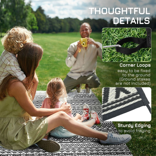 English Elm Outsunny Reversible Boho Polypropylene Outdoor Rug Waterproof Portable Mat with Carry Bag W2225P174557