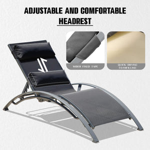 English Elm Pool Lounge Chairs Set of 2 Aluminum Frame Textilene Chaise with 5 Recline Positions & Neck Pillow Dark Gray W1859P321409