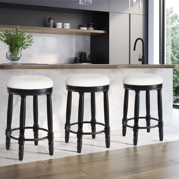 English Elm AGODY 26" Counter Height Swivel Bar Stools Set of 2 with Upholstered Seats and Sturdy Rubberwood Frame Black W2170P208076
