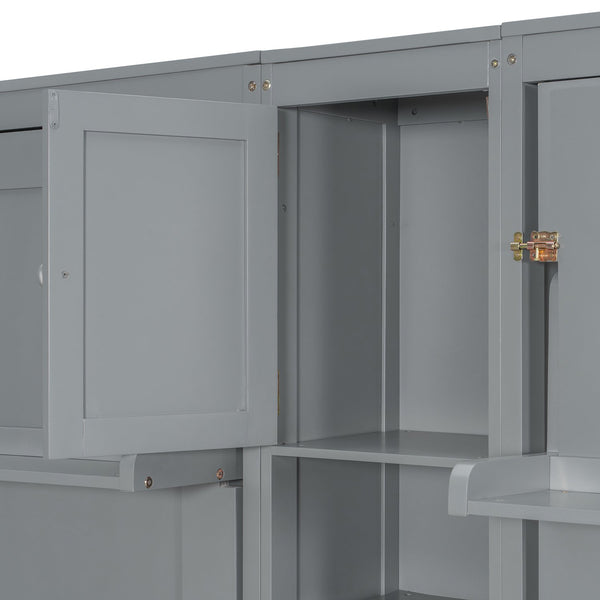 English Elm Dual Twin Murphy Beds with Built-In Cabinets & Shelves for Space-Saving Guest Rooms and Studios Gray N820S00058E