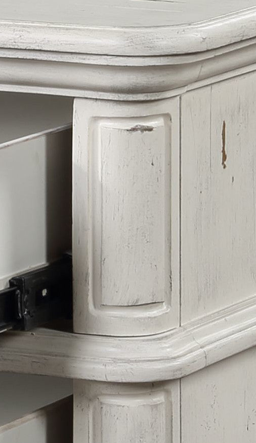 English Elm Jaqueline Antique White Nightstand with 3 Drawers, Felt-Lined Top, Wooden Bun Legs, 40lb Top Capacity B2726P287327