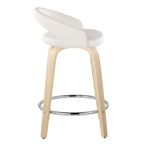 English Elm Fixed-height Swivel Counterstools with Faux Leather Seats and Bent Wood Legs Set of 2 B202S01758